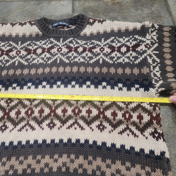 Vintage 90s Van Heusen Men's Medium Geometric Aztec Crewneck Grandpa Sweater - Picture 6 of 7